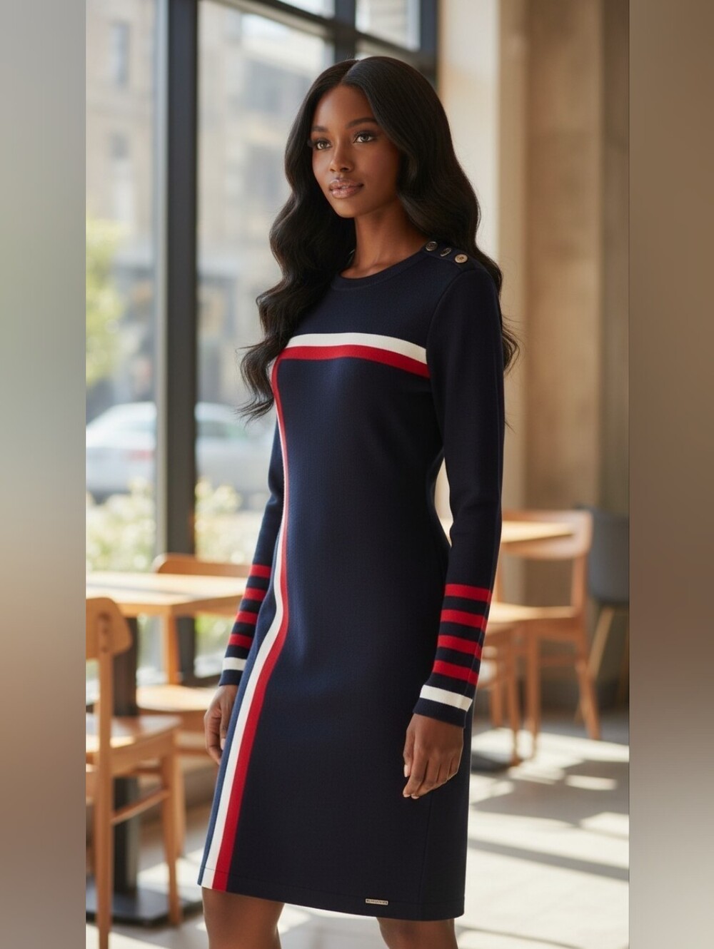Tommy Hilfiger Navy Colorblock Stripe Knit Sweater Dress Women's Large L - Picture 2 of 5